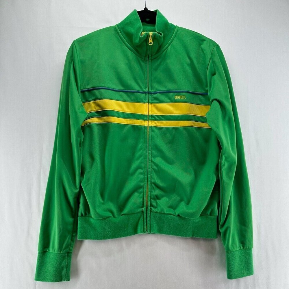 T'oui Jacket Womens Size L BRAZIL Striped Track Full Zip Long Sleeve Green